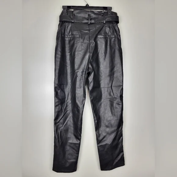 NWT Lucy Paris Faux Leather Paperbag-Waist Pants in Black - Picture 3 of 13